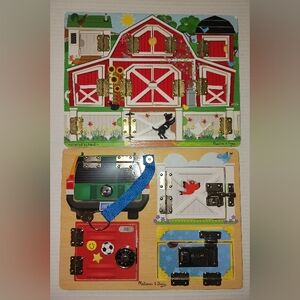Melissa & Doug  Dexterity Fidget Boards, Wooden Locks & Latches, Farm